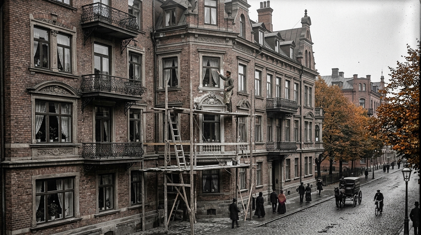 Husägare jämför verktyg för egenmålning med professionell målares utrustning i en lägenhet i Göteborg