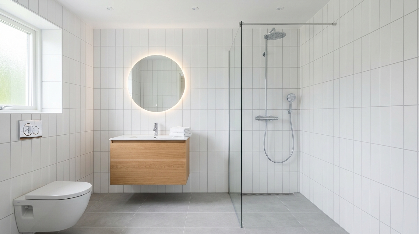 Hantverkare applicerar tätskikt i ett badrum under renovering i Göteborg