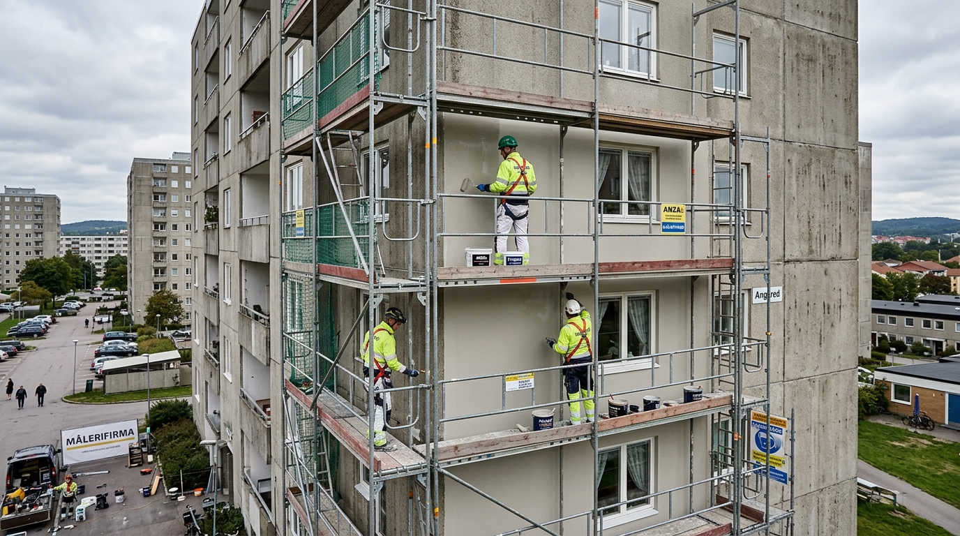 Certifierad målare utför fasadmålning i Angered, Göteborg