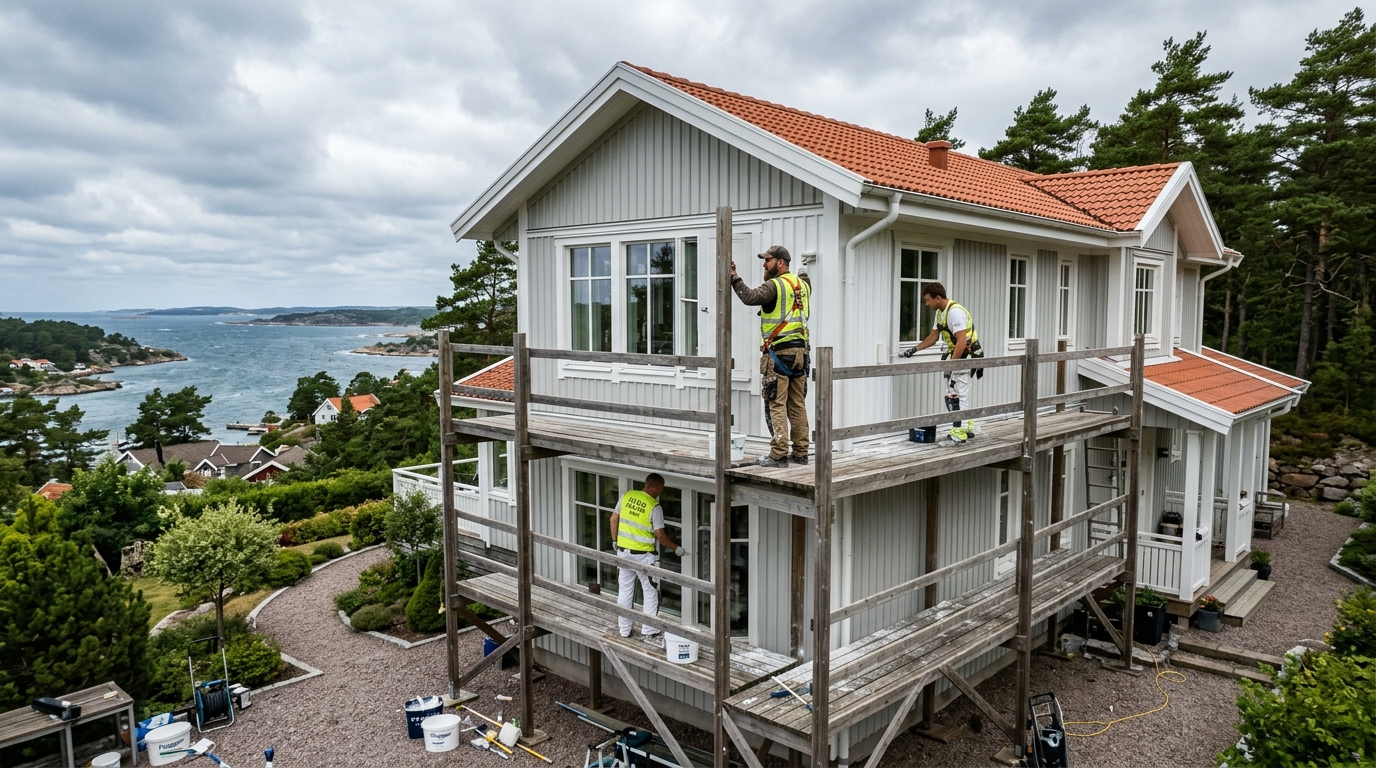 Certifierad målare utför fasadmålning i Askim, Göteborg