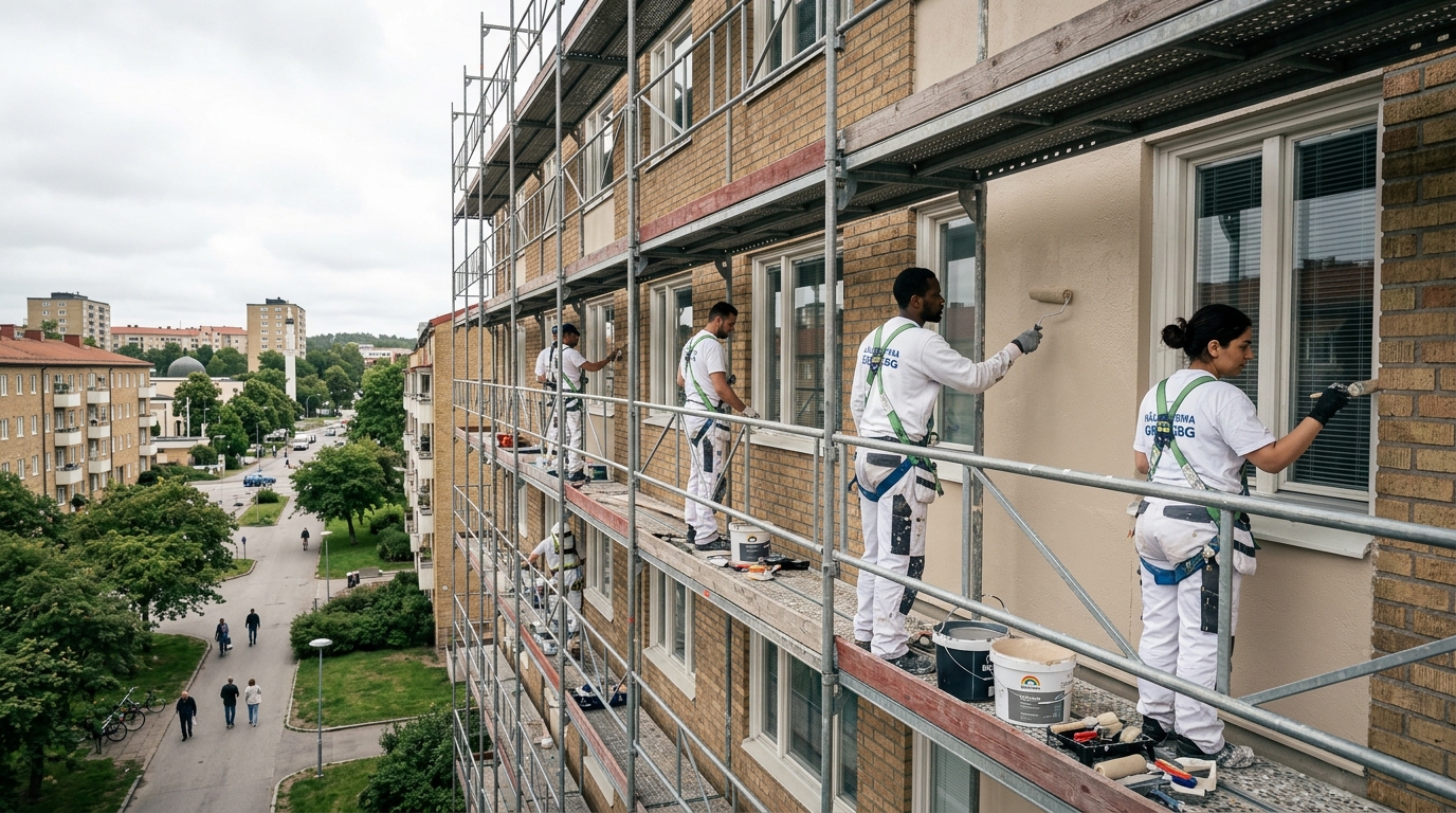 Certifierad målare utför fasadmålning i Bergsjön, Göteborg