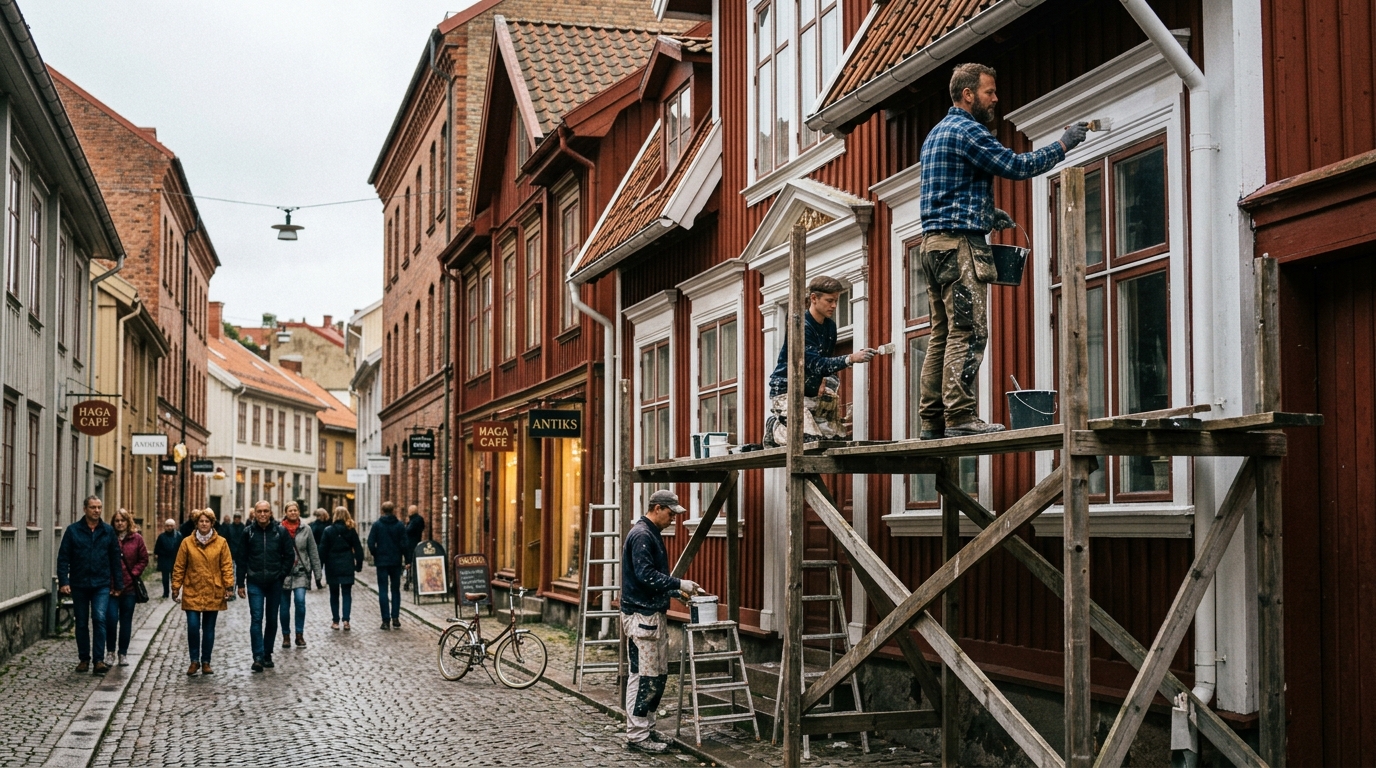 Certifierad målare utför fasadmålning i Haga, Göteborg