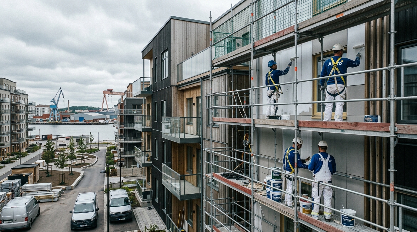 Certifierad målare utför fasadmålning i Hisingen, Göteborg
