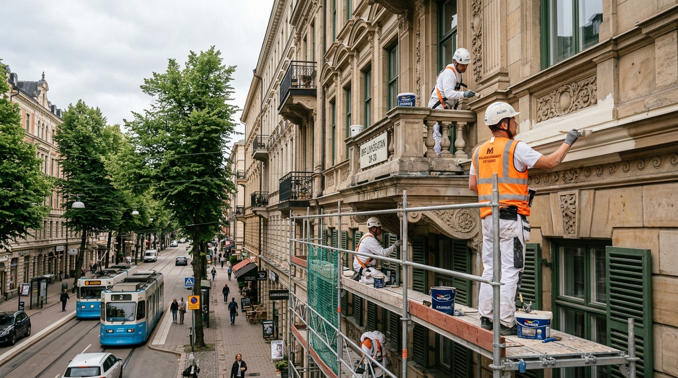Certifierad målare utför fasadmålning i Linnéstaden, Göteborg