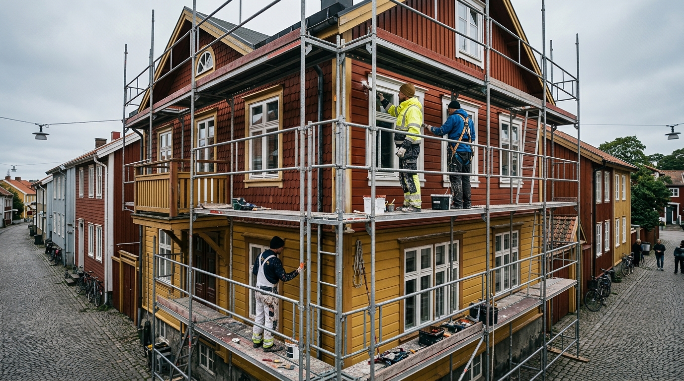 Certifierad målare utför fasadmålning i Majorna, Göteborg