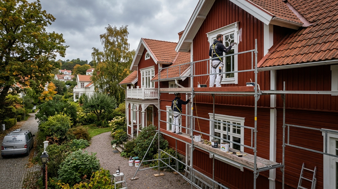 Certifierad målare utför fasadmålning i Örgryte, Göteborg