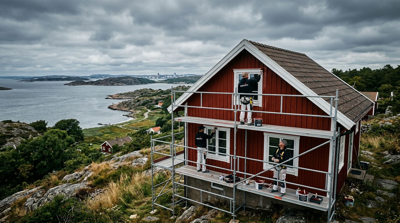 Certifierad målare utför fasadmålning i Torslanda, Göteborg